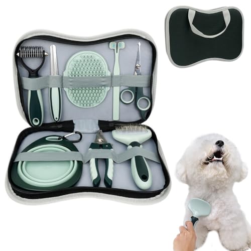 Qpets 8 in 1 Pet Grooming Kit with Hand Bag Cats Dogs Hair Grooming Tools with Dematting Tool, Nail Clipper & File, Pet Slicker Brush, Bathing Brush, Pet Double Side Teeth Brush, Folding Food Bowl Qpets 8 in 1 Pet Grooming Kit with Hand Bag Cats Dogs Hair Grooming Tools with Dematting Tool, Nail Clipper & File, Pet Slicker Brush, Bathing Brush, Pet Double Side Teeth Brush, Folding Food Bowl